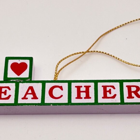Vintage Wooden Love My Teacher Christmas Ornament Gift Letter Blocks - Picture 5 of 6